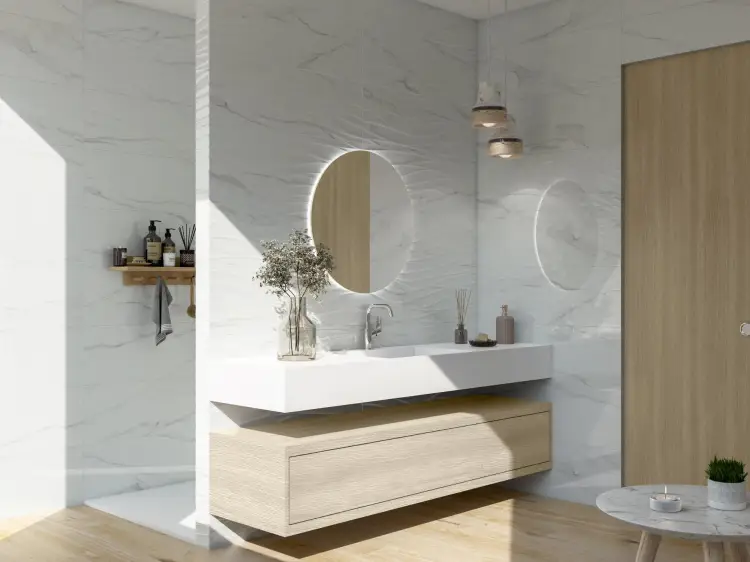 Pamesa White Calacata 30x90 mat — ambient