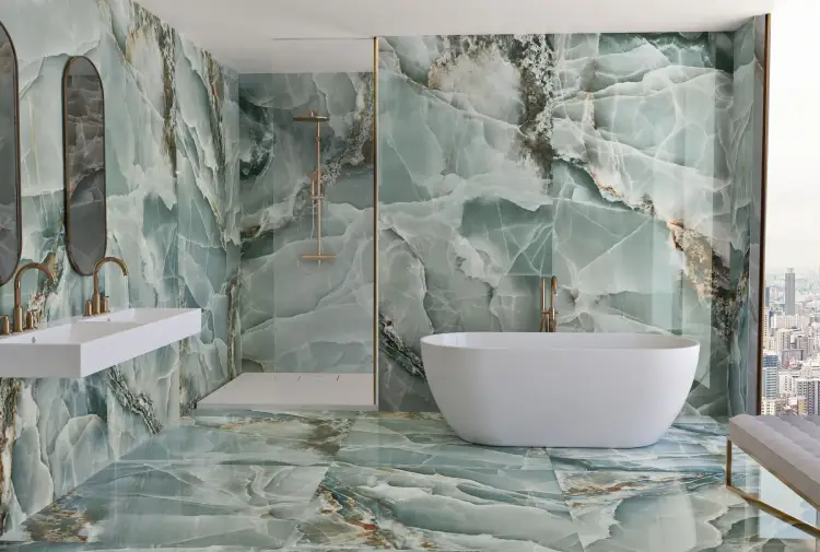 Baldocer Onyx Bleu Pulido 120x260 połysk — aranżacja