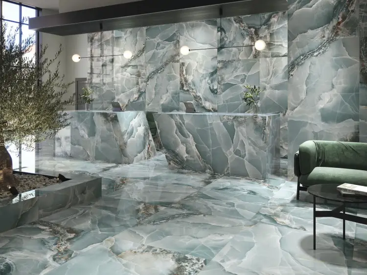 Baldocer Onyx Bleu Pulido 120x260 połysk — aranżacja