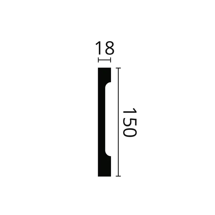 Przekrój listwy NMC FD15S WALLSTYL 150 × 18 mm z wyprofilowaniem na cienki przewód