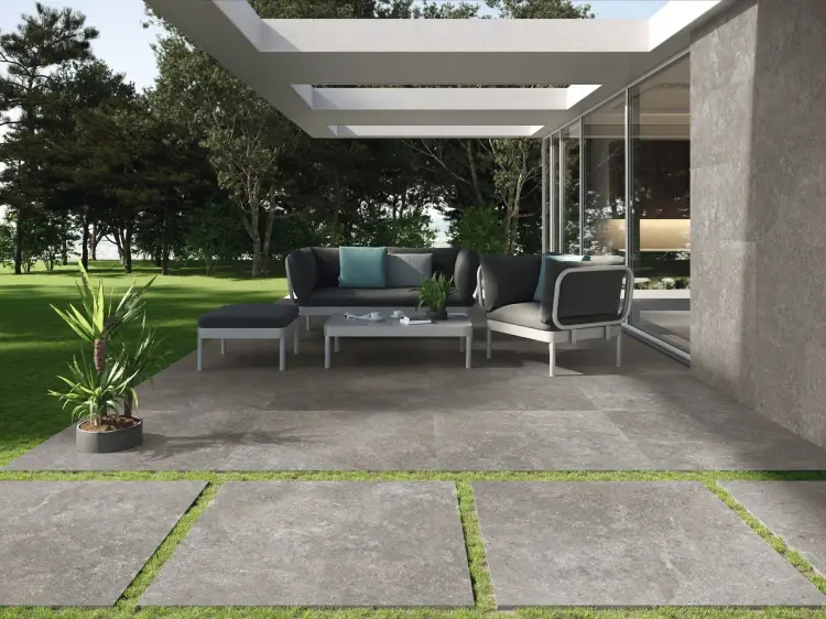 Baldocer Stoneland Grey Esp. 120x120 mat 20 mm antypoślizgowa — aranżacja