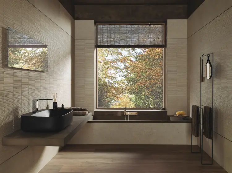 Porcelanosa Berna Caliza 45x120 - Płytka ścienna, kolor beż. Wizualizacja.