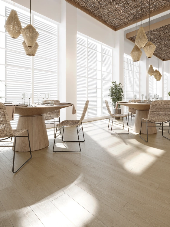 BREMEN ROBLE ANT. 19,3×120 cm – gres drewnopodobny antypoślizgowy, dąb naturalny, mat, rektyfikowany, wizualizacja.