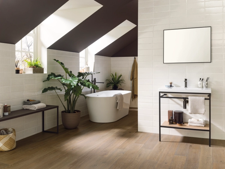 BRICK VETRI WHITE L 33,3×59,2 cm – płytka ścienna, szkliwiona, biała połysk, efekt szkła, wizualizacja.