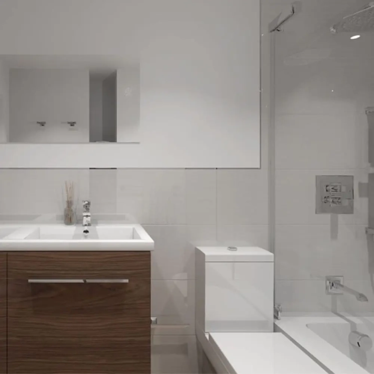 BRUNEI BLANCO 33,3×100 cm – płytka ścienna, biała, matowa struktura pozioma, rektyfikowana, wizualizacja.