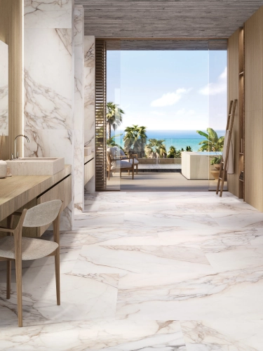 CALACATTA ANTICO POLISHED 120×120 cm – gres porcelanowy, marmurowy, polerowany, rektyfikowany, wizualizacja.