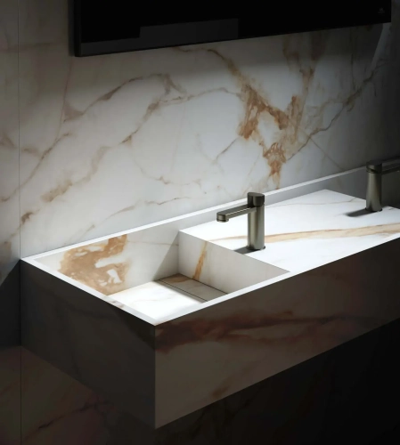 CALACATTA GOLD NATURE 02 120×270 cm – gres porcelanowy, marmurowy, matowy, rektyfikowany, z kontynuacją wzoru, wizualizacja.