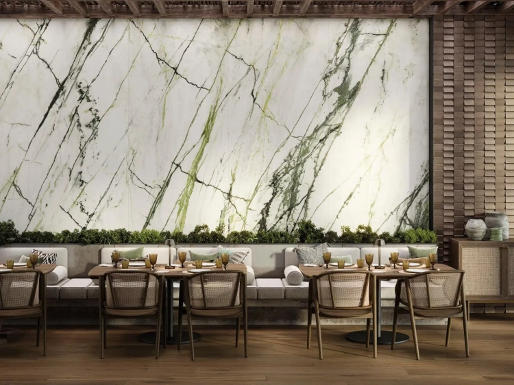 Porcelanosa CALACATTA GREEN POLISHED 120×270 cm – gres ścienny polerowany, wizualizacja.