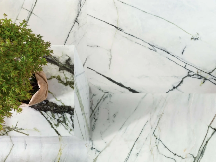 Porcelanosa CALACATTA GREEN SILK 03 120×270 cm – gres ścienny satynowy z kontynuacją wzoru, wizualizacja.