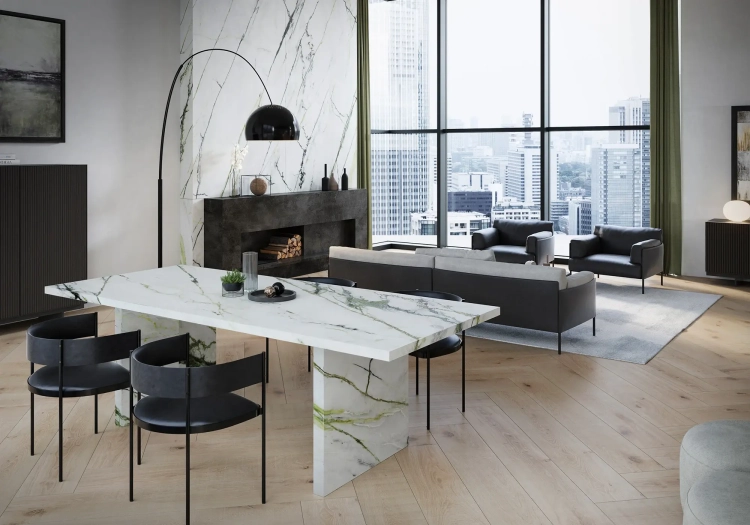 Porcelanosa CALACATTA GREEN SILK 120×120 cm – gres podłogowy satynowy, wizualizacja.