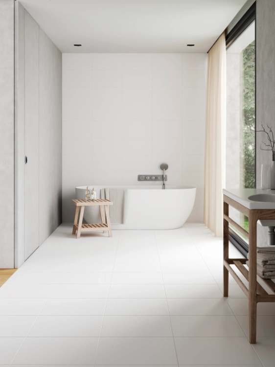 Porcelanosa CHINA BLANCO L 33,3×59,2 cm – płytka ścienna matowa w kolorze białym, wizualizacja.