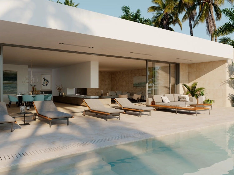 PORCELANOSA CONTOUR BEIGE 33,3×100 cm – płytka ścienna w odcieniu beżowym, wizualizacja.