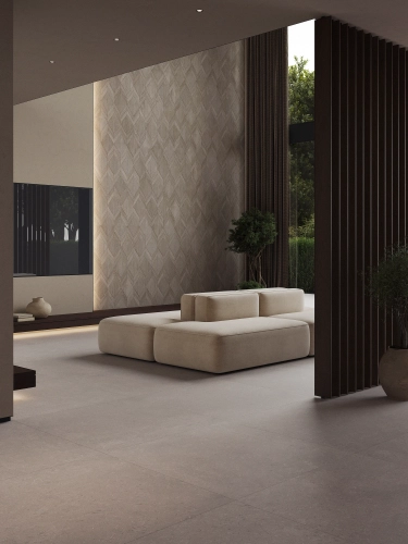 PORCELANOSA CORAL ACERO L 44,3×44,3 cm – gres podłogowy w odcieniu stalowej szarości (acero), wizualizacja.