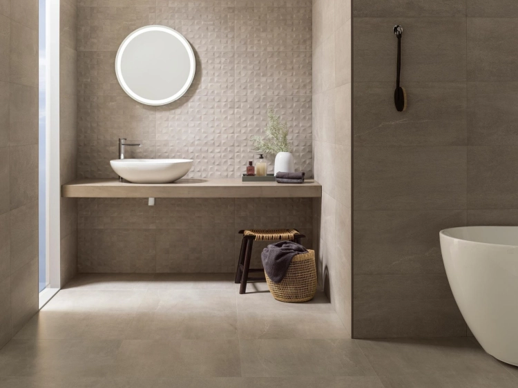 PORCELANOSA CUBIK URBAN NATURAL NATURE 33,3×100 cm – płytka ścienna w odcieniu naturalnego beżu (natural) Wizualizacja.