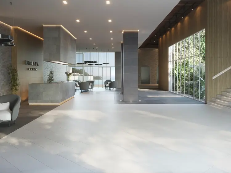 PORCELANOSA DECO BREMEN NUT 33,3×100 cm – płytka ścienna w odcieniu orzechowego brązu (nut) Wizualizacja.
