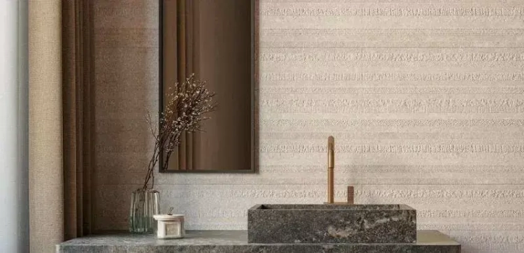 PORCELANOSA DECO CORAL ACERO L 33,3×59,2 cm – płytka ścienna w odcieniu stalowej szarości (acero) , wizualizacja.