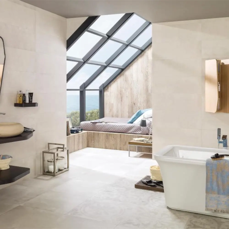 PORCELANOSA DECO HARLEM CALIZA L 59,6×59,6 cm – gres podłogowy w odcieniu jasnego beżu (caliza) wizualizacja