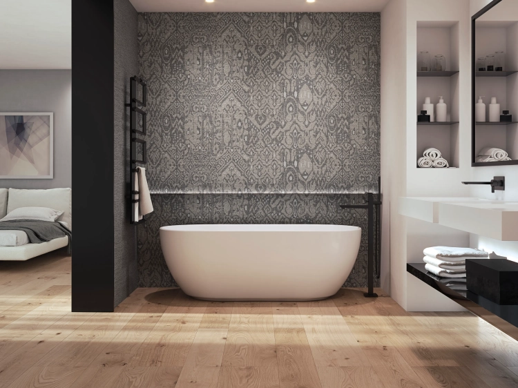 PORCELANOSA DECO LINZ 59,6×150 cm – płytka ścienna w odcieniu naturalnej szarości (linz) Wizualizacja.