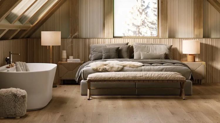 PORCELANOSA DECO LONDON ROBLE 59,6×150 cm – płytka ścienna w odcieniu naturalnego drewna (roble)  Wizualizacja.