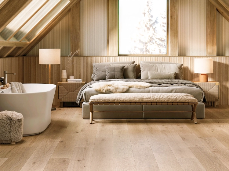 PORCELANOSA DECO LONDON SAND 59,6×150 cm – płytka ścienna w odcieniu jasnego piaskowego beżu (sand)  wizualizacja.