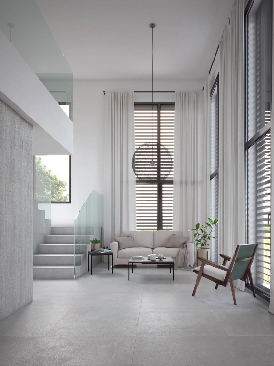 PORCELANOSA DOVER MODERN LINE ACERO L 33,3×59,2 cm – odcień acero, płytka ścienna, wizualizacja.