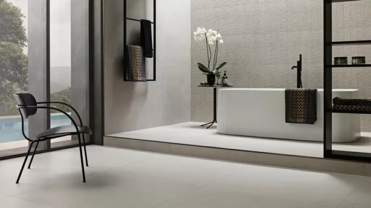 PORCELANOSA DURANGO ACERO ANT. L 59,6×59,6 cm – płytka podłogowa w odcieniu acero, antypoślizgowa, wizualizacja.