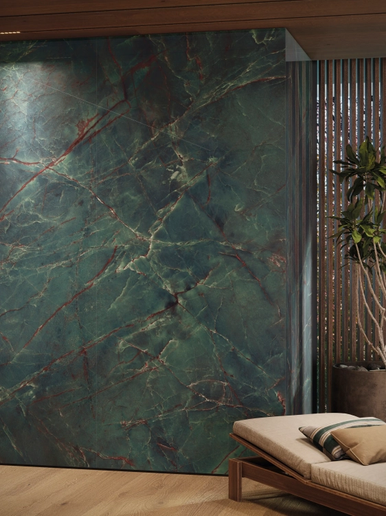 PORCELANOSA EMERALD GREEN POLISHED 120×270 cm – płytka podłogowa w odcieniu zielonym (szmaragdowym), wizualizacja.