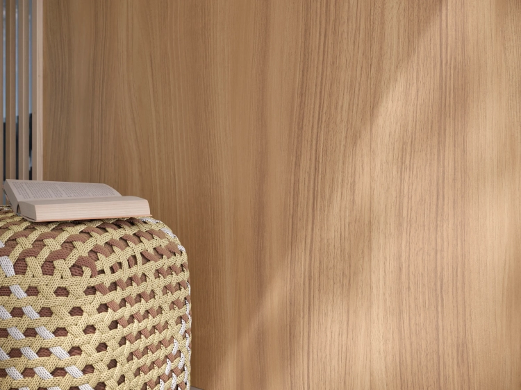 PORCELANOSA EWOOD CAMEL NATURE 120×270 cm – płytka podłogowa w odcieniu ciepłego brązu. Wizualizacja.