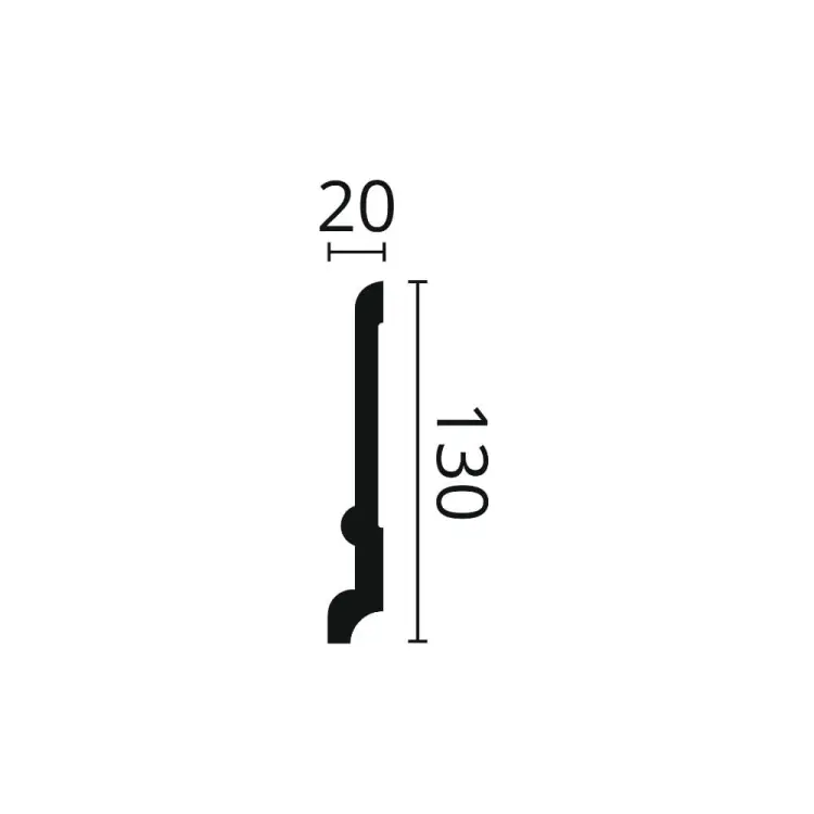 Przekrój listwy NMC FD21 WALLSTYL 130 × 20 mm z wyprofilowaniem na cienki przewód