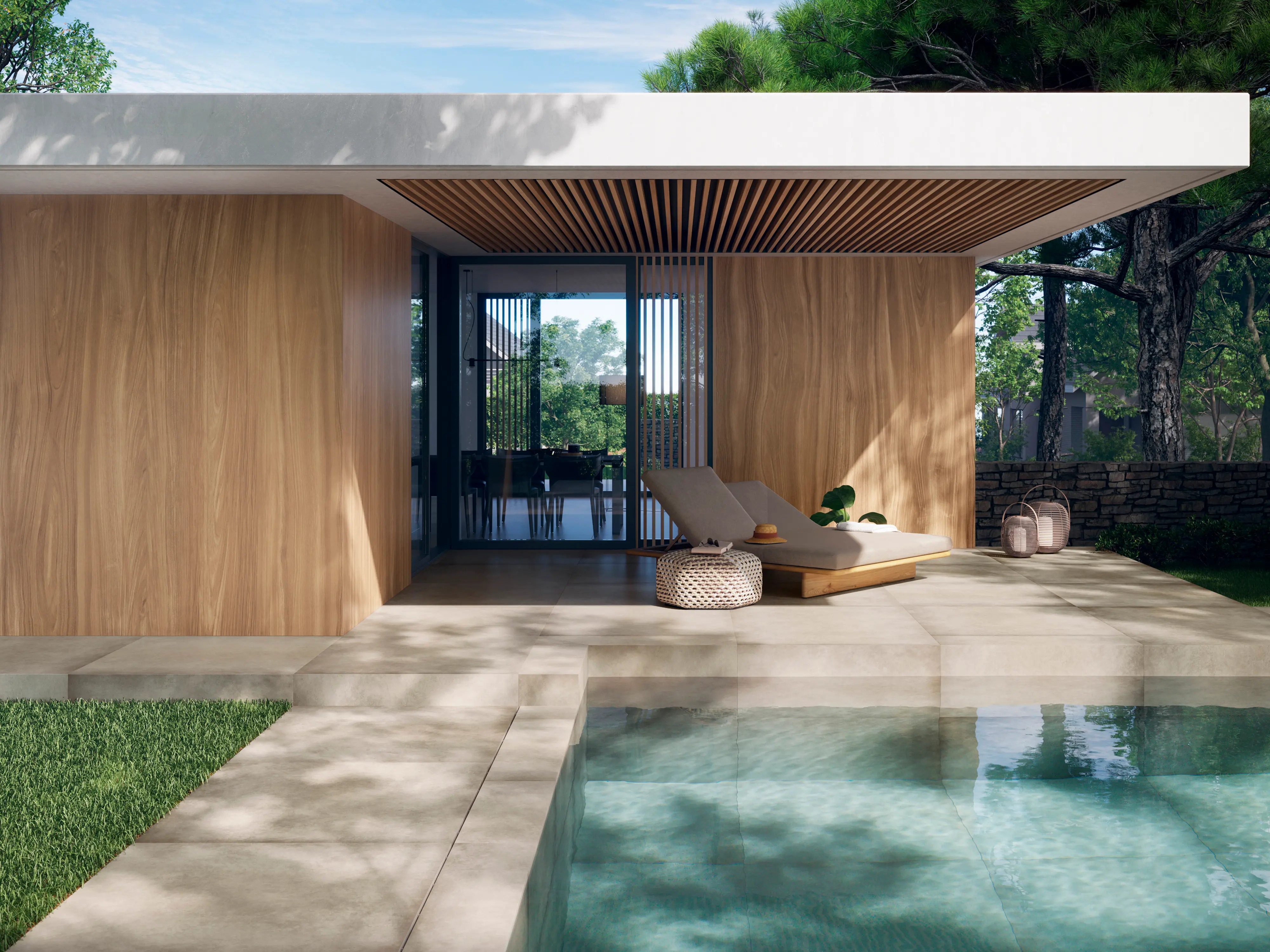 PORCELANOSA EWOOD CAMEL NATURE 120×270 cm – płytka podłogowa w odcieniu ciepłego brązu, wizualizacja.